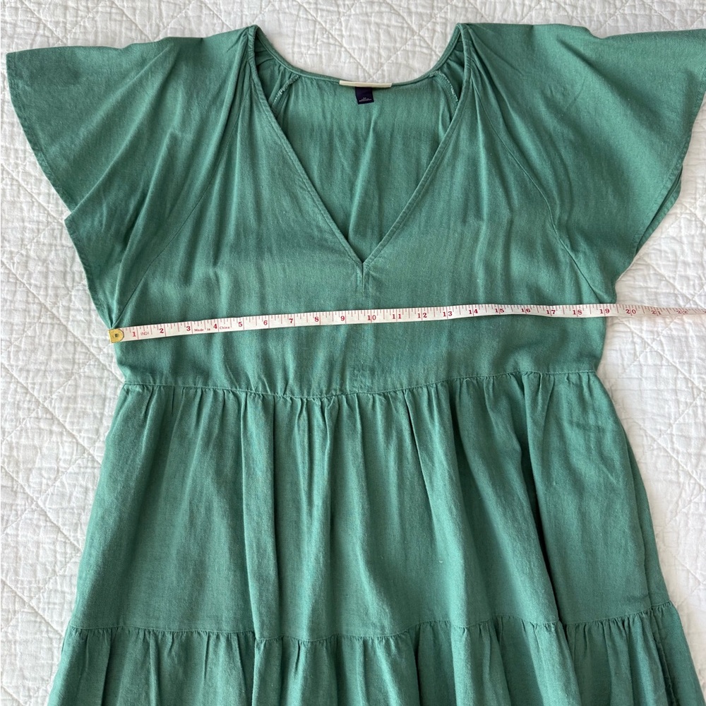 Green V-Neck Tiered Dress Cotton/Rayon Blend - Picture 7 of 9